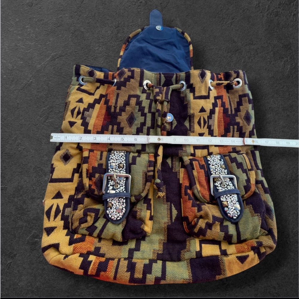 UO Urban Outfitters Southwest Western Aztec Stud Accent Drawstring Backpack Bag - Picture 11 of 13